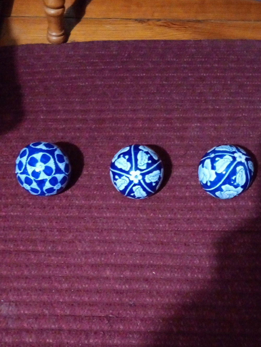 Blue Decorative Ceramic Balls - Set of 3